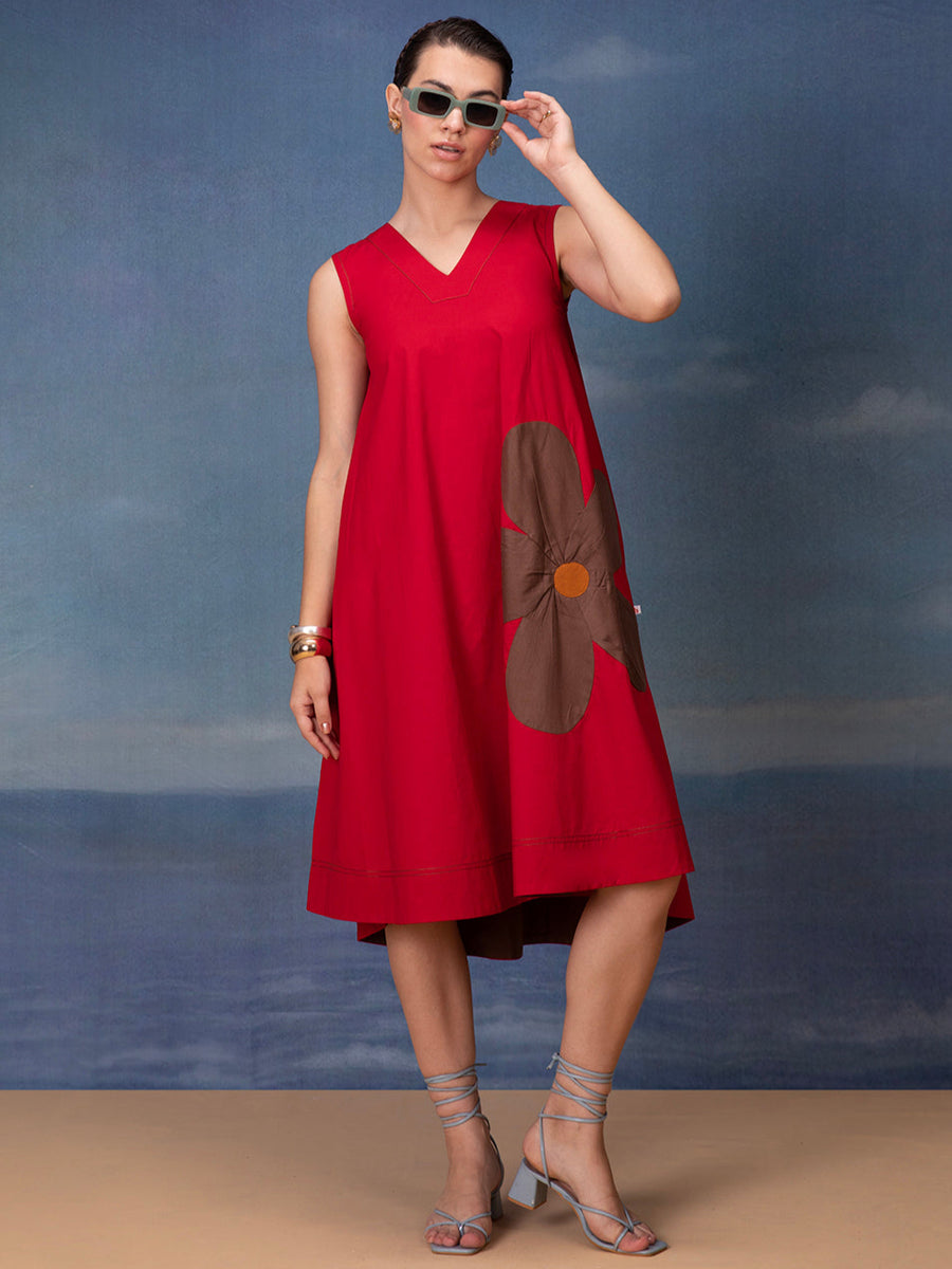 Scarlet Elegance Midi Dress