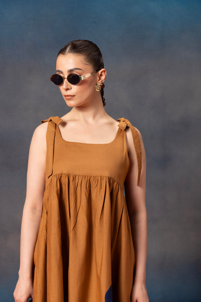 sleevless mustard yellow midi dress for women 