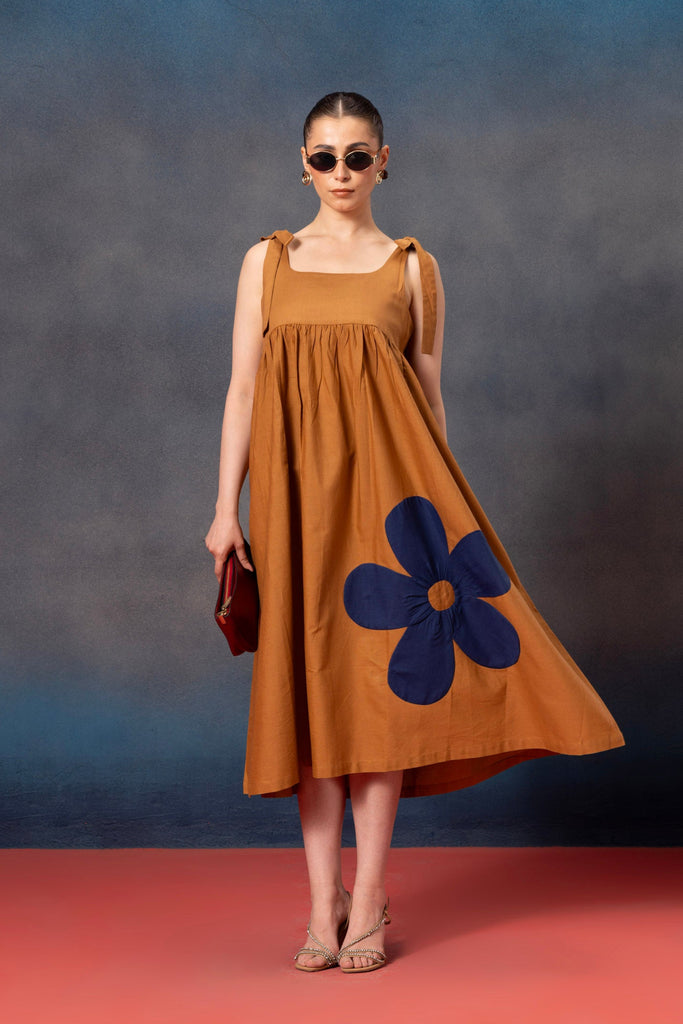 sleevless mustard yellow knee length midi dress for women 