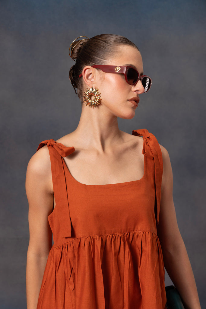 Sleeveless Rust orange midi dress 