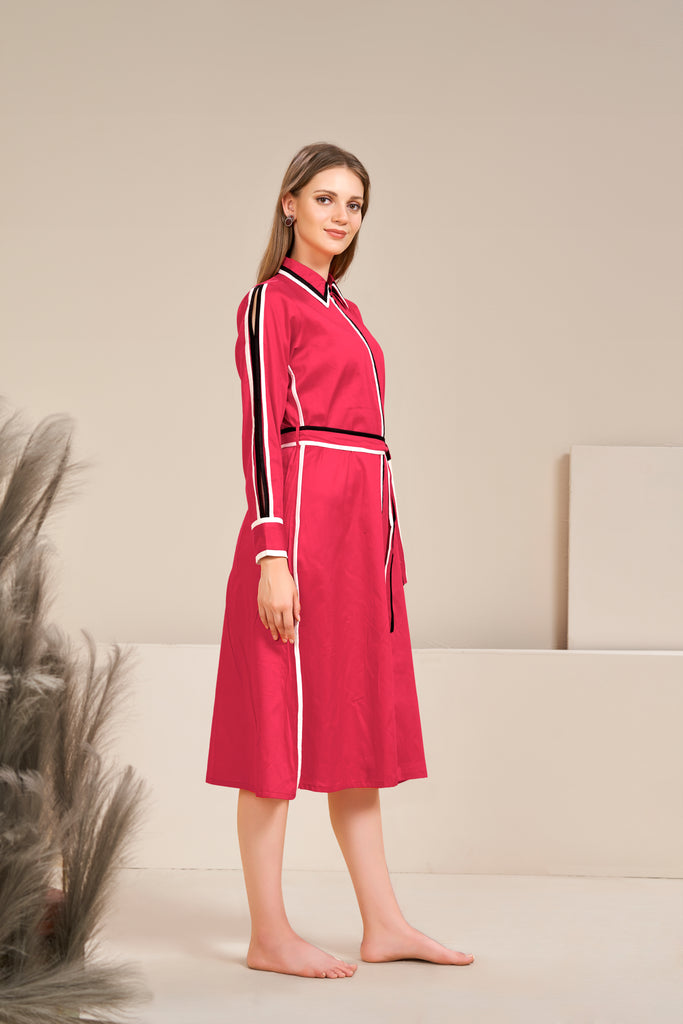 Woman Hot Pink Slit Sleeve Shirt Dress-Western Coords-Bannoswagger