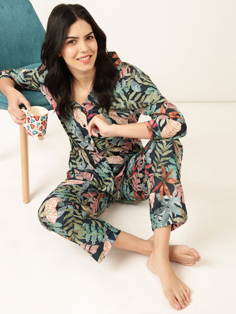 Muslin PJ Set- Navy Blue Tropical-Muslin Pj Set-Bannoswagger