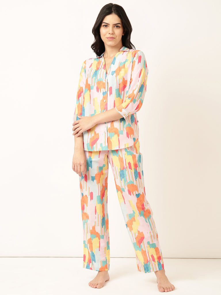 Muslin PJ Set- Baby Pink Abstract-Muslin Pj Set-Bannoswagger