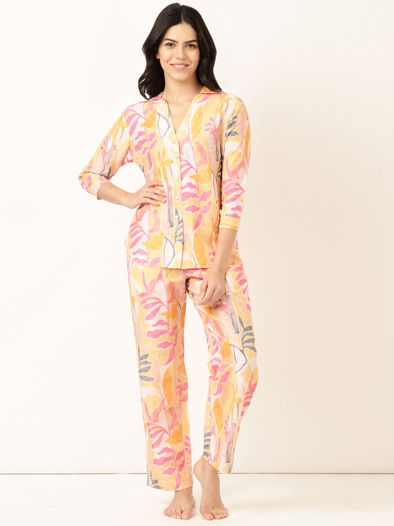 Muslin PJ Set- Yellow Tropical-Muslin Pj Set-Bannoswagger