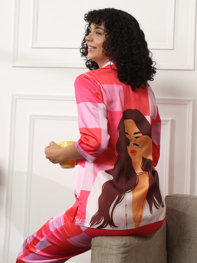 Tropical Waves Pink Satin PJs-Satin Back Print PJs-Bannoswagger