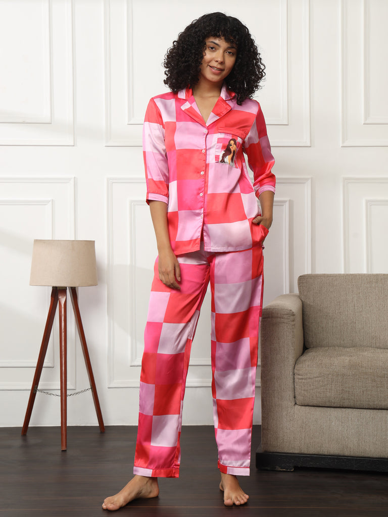 Tropical Waves Pink Satin PJs-Satin Back Print PJs-Bannoswagger