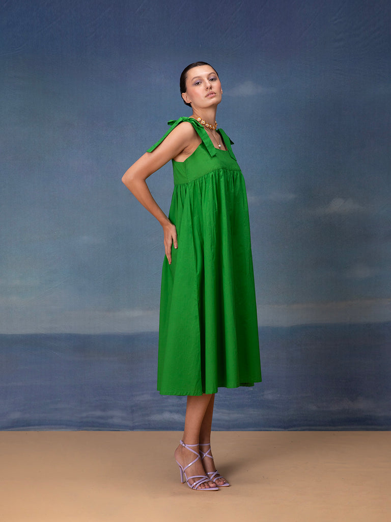 Emerald Elegance Midi Dress-Poplin 2-Bannoswagger