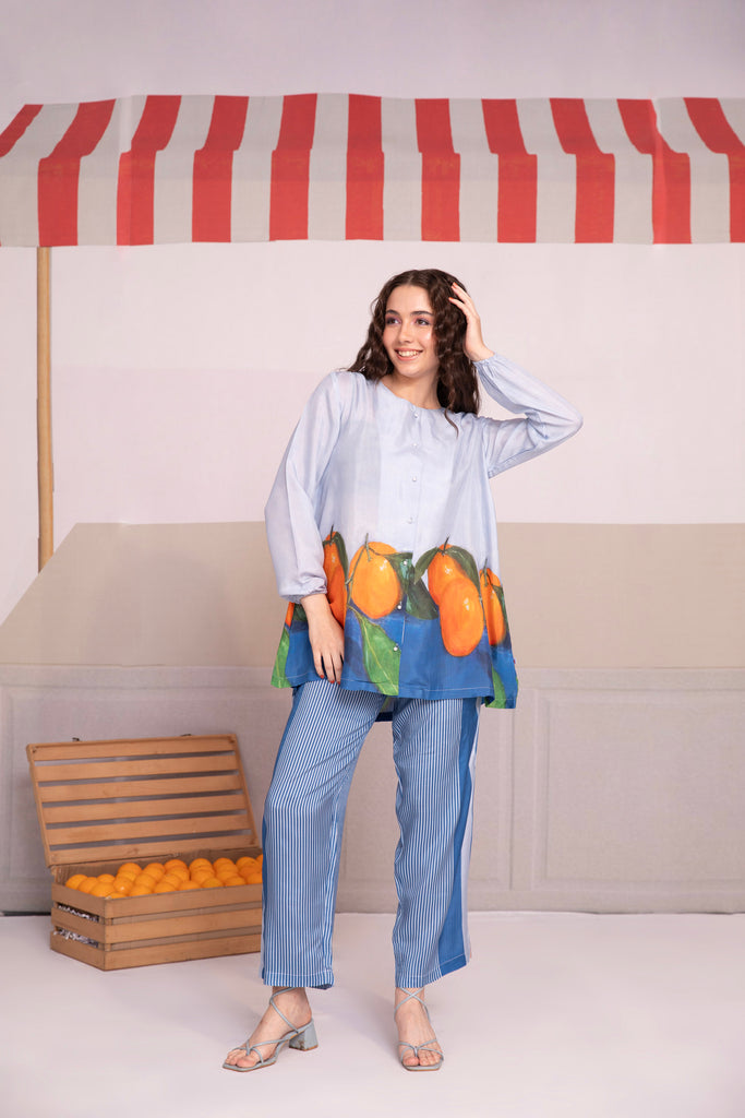 Sky Blue Color Mango Print Co-ord Set 