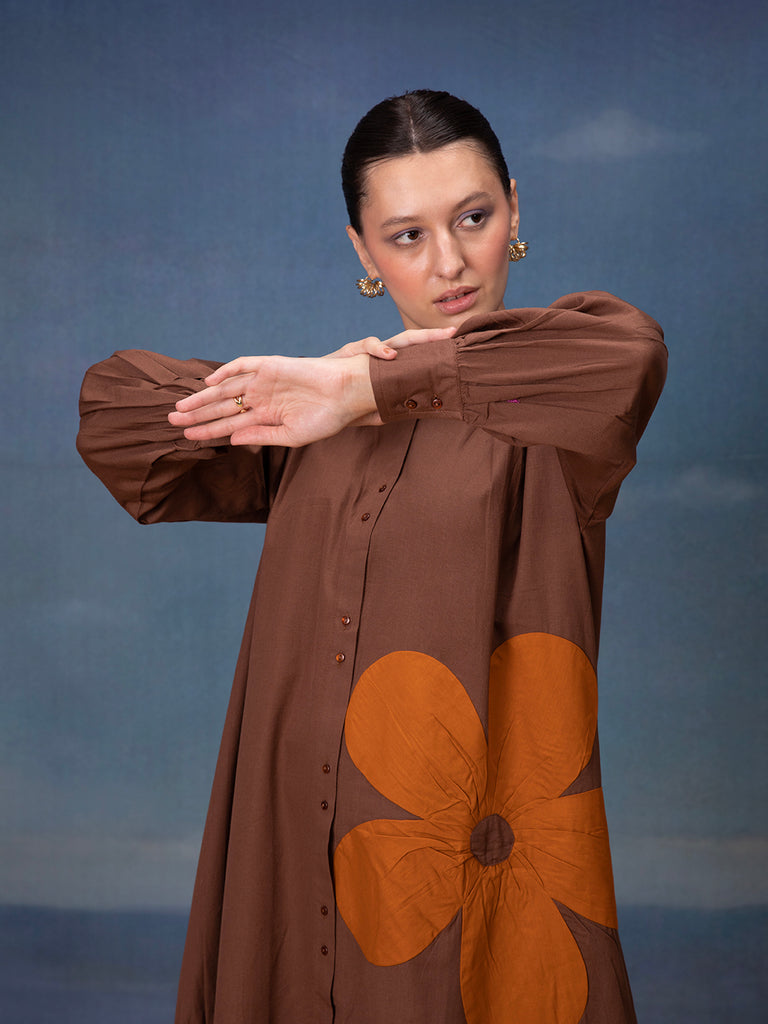 brown color midi dress