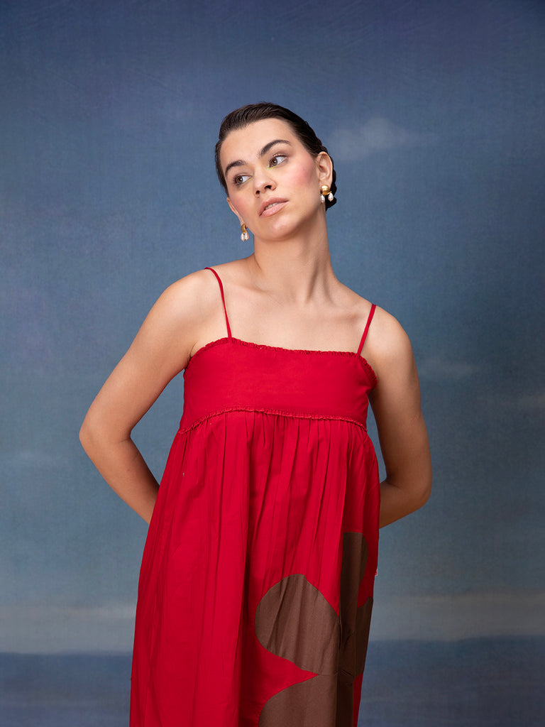  sqaure neck red color midi dress for women