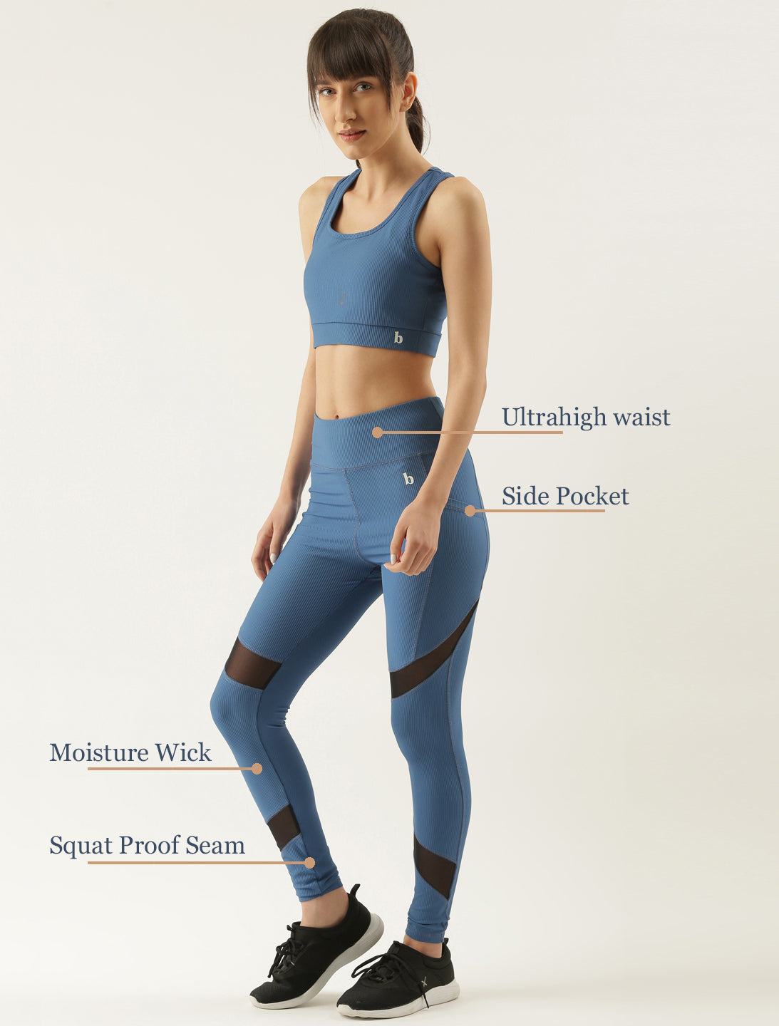 Women Blue Tight And Sport Bra Co-ord Set