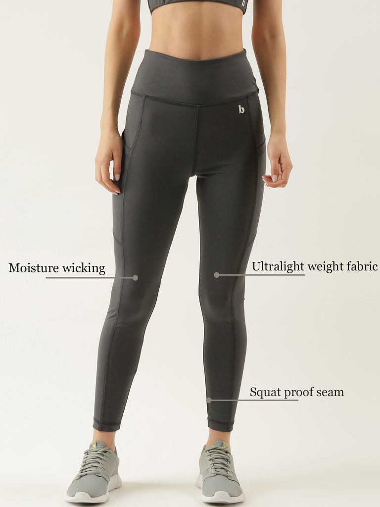 Active Grey Highwaist Tights With Side pocket Detailing-Active Lower-Bannoswagger