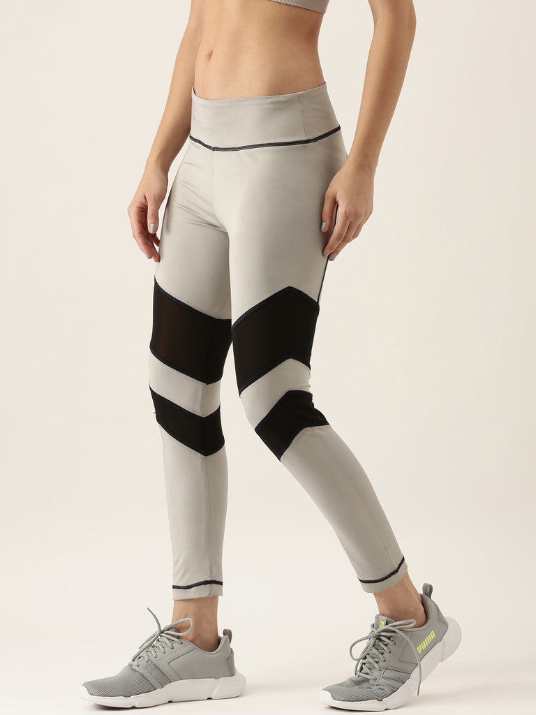 Icy Grey High Waist Workout Tights With Mesh-Super Sale 399-Bannoswagger
