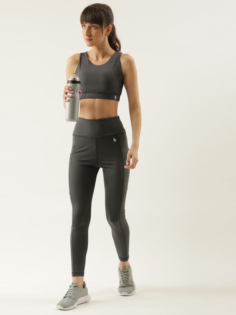 Active Grey Highwaist Tights With Side pocket Detailing-Active Lower-Bannoswagger