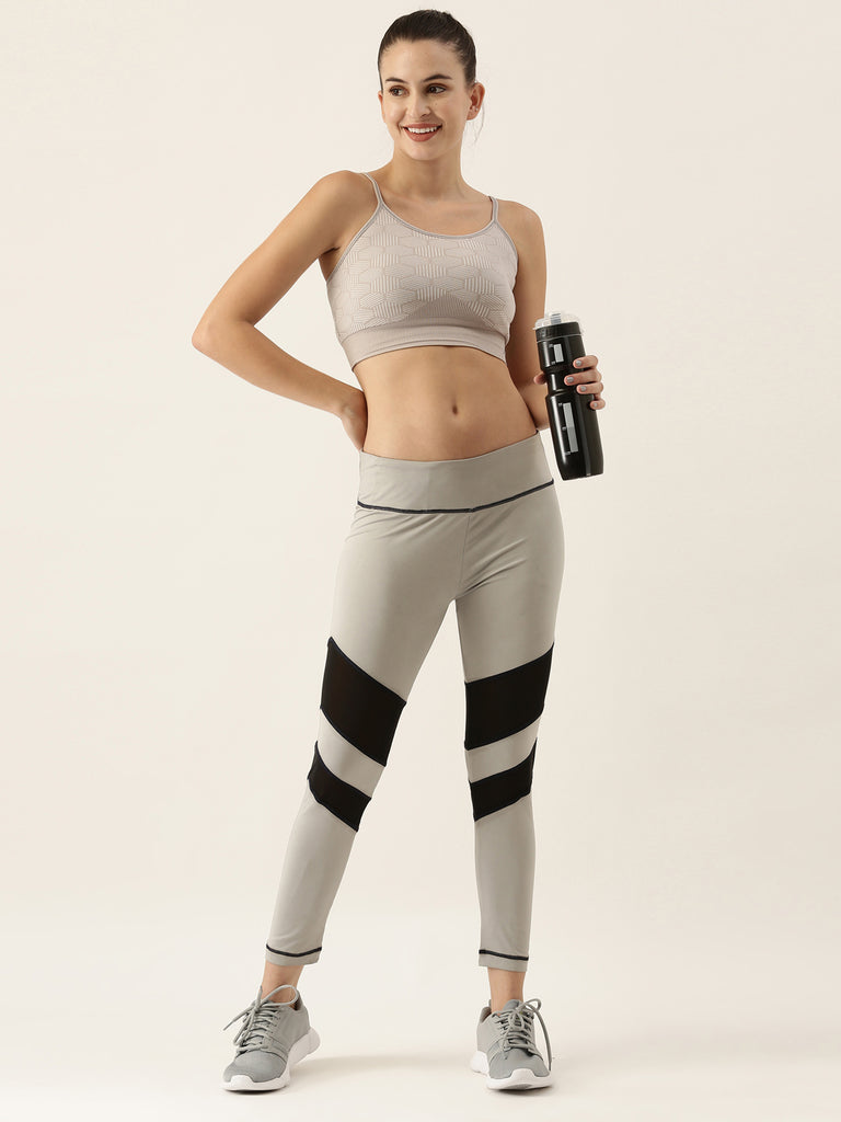 Icy Grey High Waist Workout Tights With Mesh-Super Sale 399-Bannoswagger