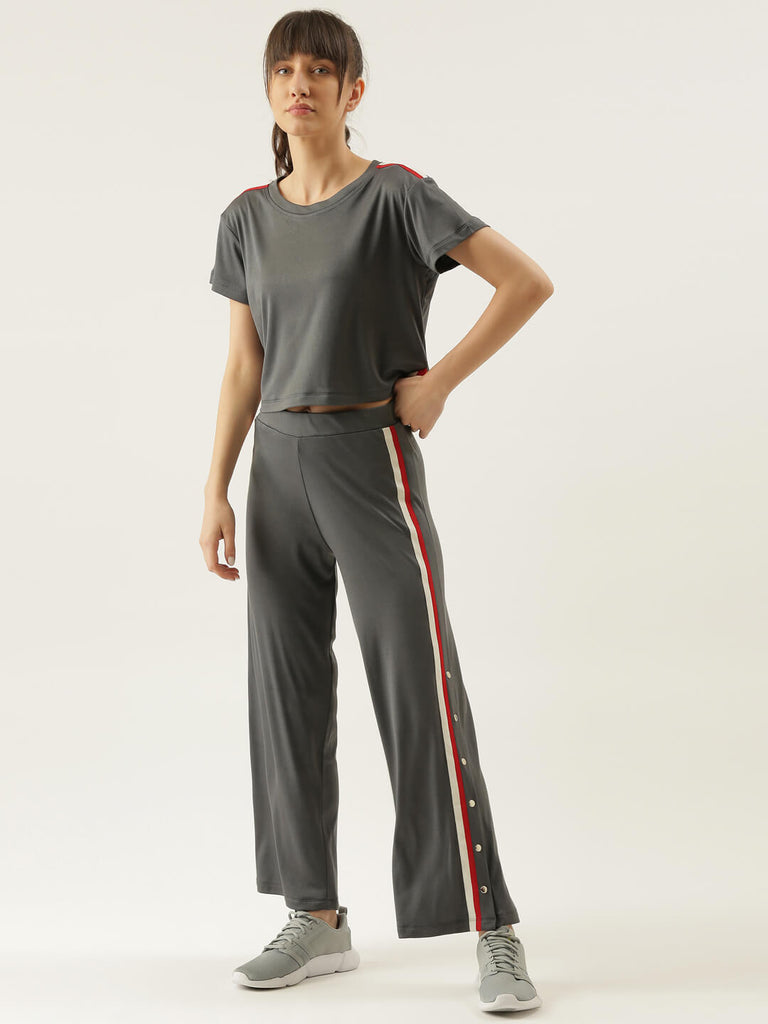 Women Grey T-shirt & Button Down Lounge Pant Co-ord Set-Super Sale 799-Bannoswagger