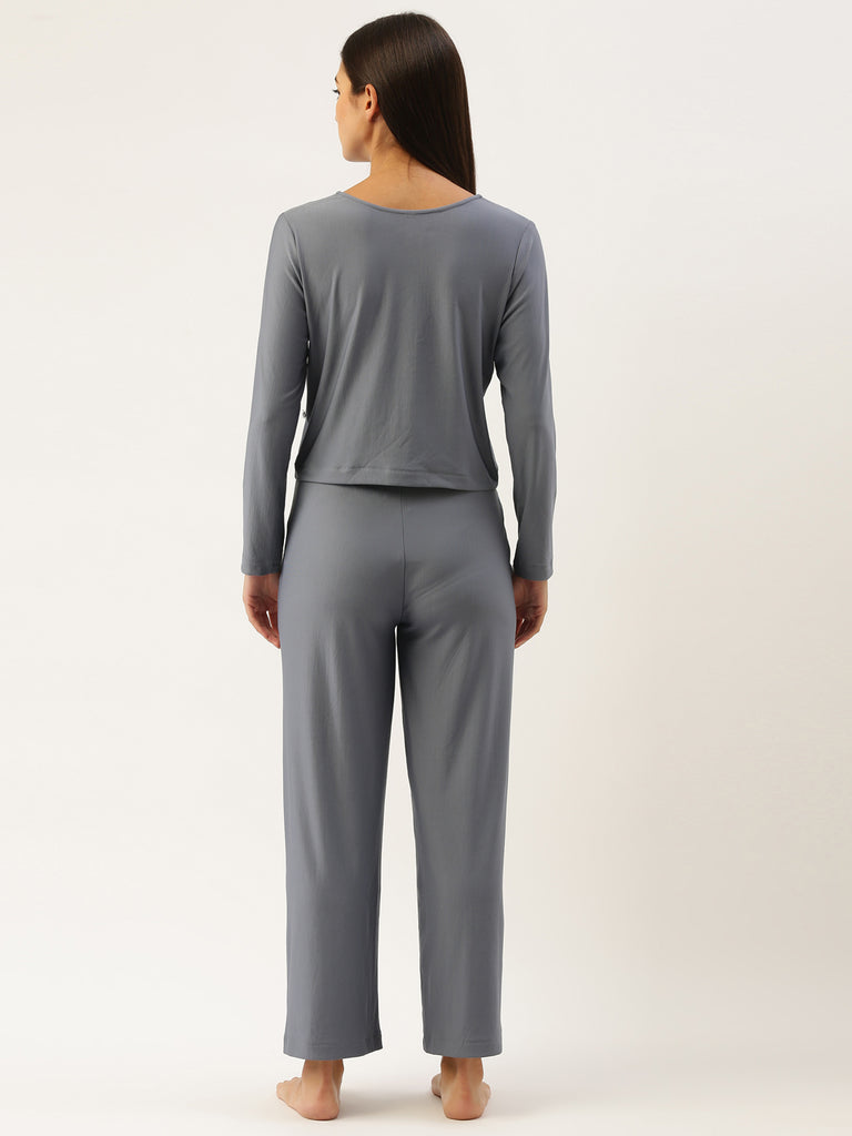 Women Grey Solid Night Suit-ATHLEISURE-Bannoswagger