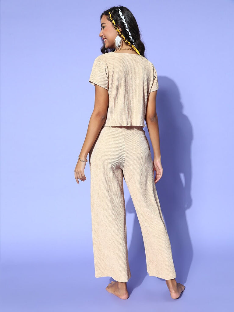 Desert Sand Pleated Crop Top & Lounge Pants Set-Super Sale 799-Bannoswagger