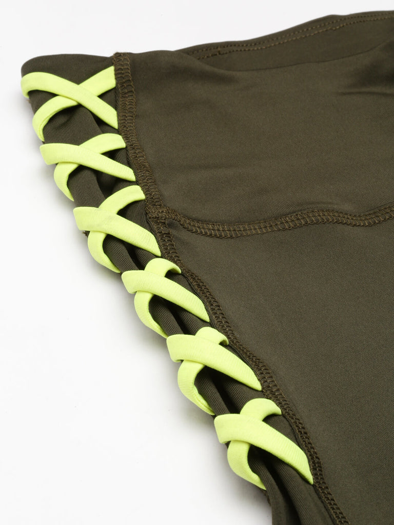 Women Olive Green Sport Bra & Tights Co-ord Set-ACTIVE CO-ORD-Bannoswagger