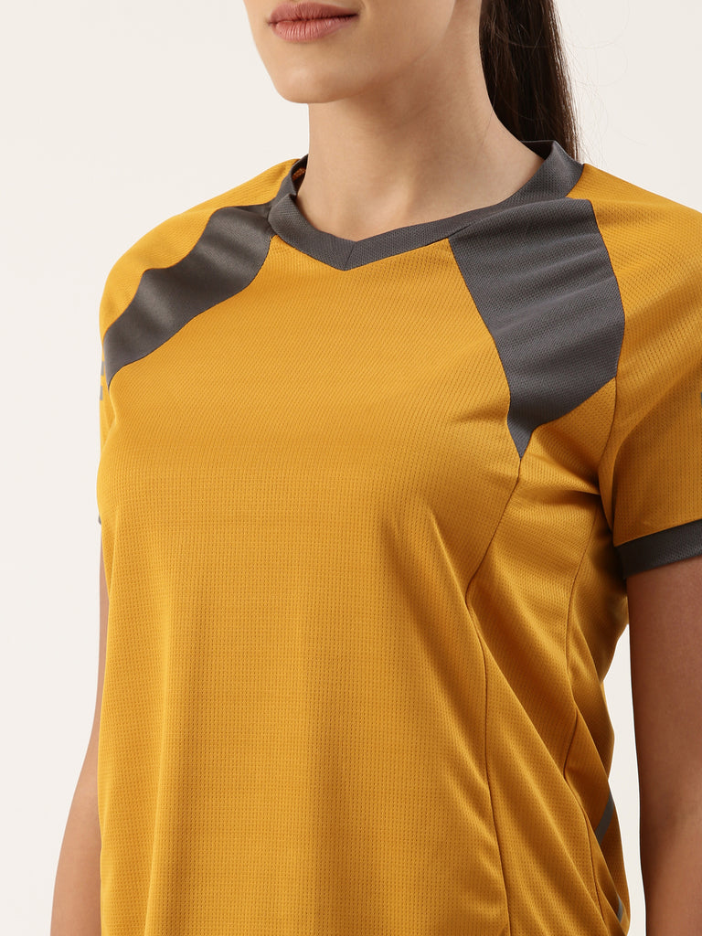 Women Yellow-Coloured Colourblocked V-Neck T-shirt-Super Sale 399-Bannoswagger