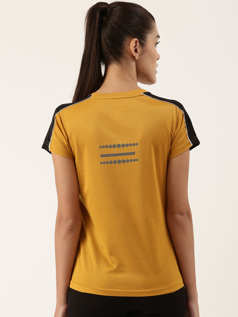 Women Solid Dark Yellow Blocking Active Running T-shirt-Super Sale 399-Bannoswagger