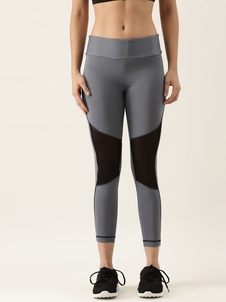 Women Grey Tight With Mesh Detailing Block-Active Lower-Bannoswagger