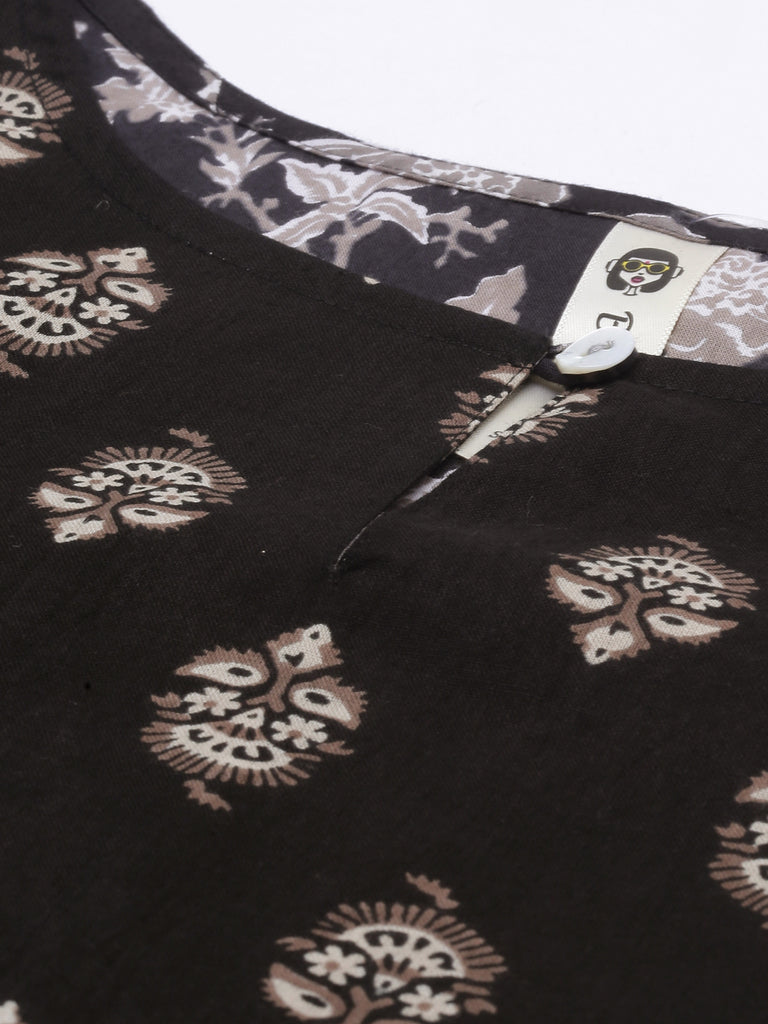 Women Black Floral Print Maxi Night Dress-Super Sale 599-Bannoswagger