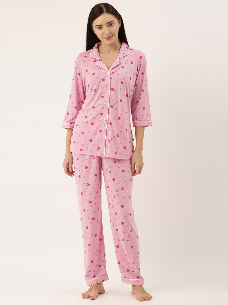 Bannos Hearts Pink Knit PJ Set-Sassy PJ Sets-Bannoswagger