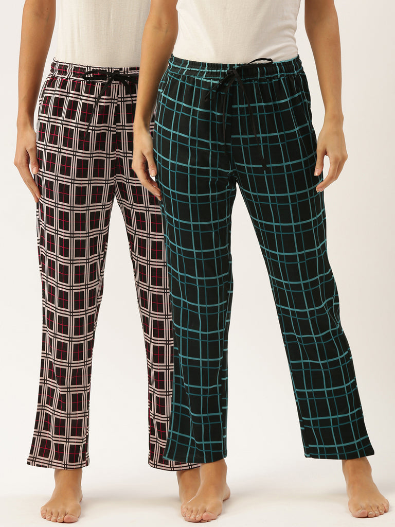 Women Black & Green Checks Print Lounge Pants (Pack of 2)-Super Sale 399-Bannoswagger