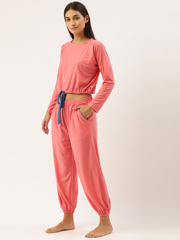 Luscious Peach P.M. to A.M. Crop Top & Sweat Pant Set-Super Sale 799-Bannoswagger