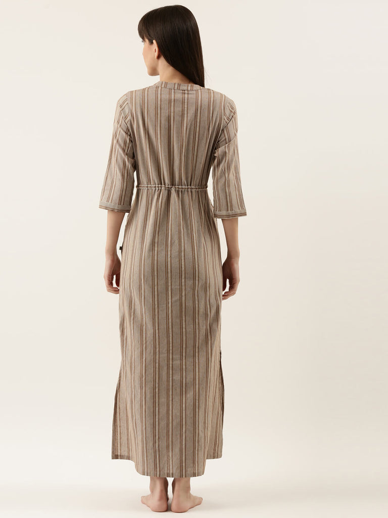Women Cotton Brown Strip print Night Dress-Super Sale 599-Bannoswagger